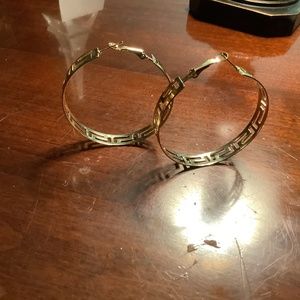 Greek Hoop Gold 14k gold plated earrings Size 2.12 x 224 inches